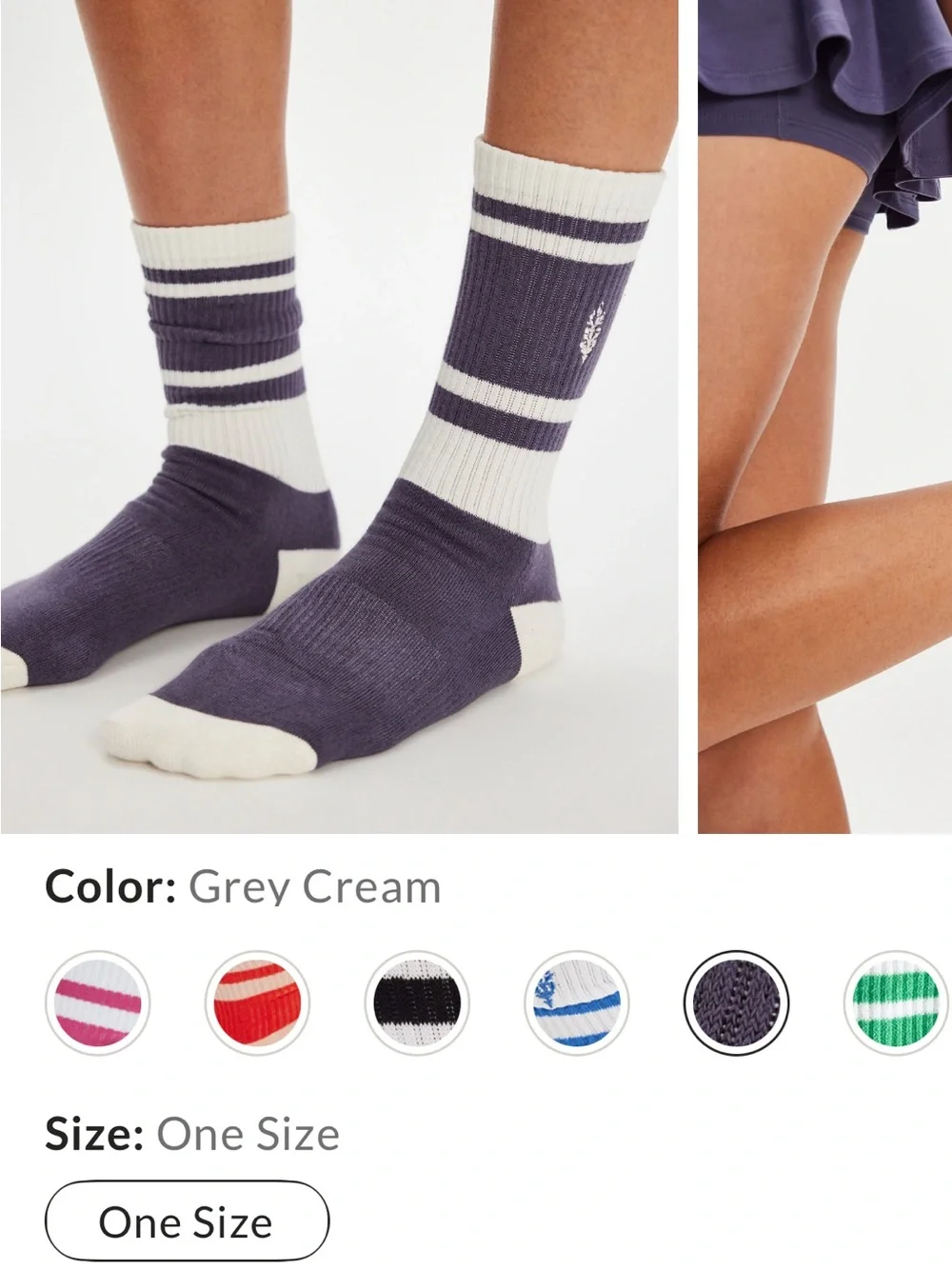FP Spring Break Prep tube Purplelish Grey & Cream Athletic Tube Socks NWT